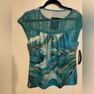 ETCYY Cap Sleeve, Loose Fit, Lace Top, S